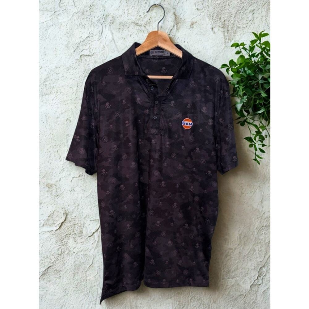 G/Fore Gulf Golf Polo Shirt Mens L Camo Skull Performance Stretch G4MC0K060
